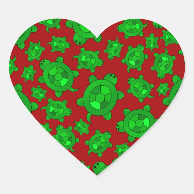 Cute red turtle pattern heart sticker (Front)