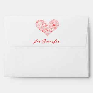 Cute Red Valentine's Day Floral Heart Custom Name Envelope