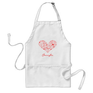 Cute Red Valentine's Day Floral Heart Custom Name  Standard Apron