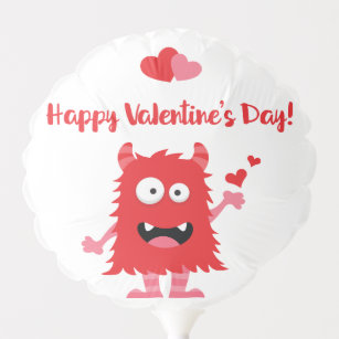 Cute Red Valentine's Day Monster and Hearts Balloon