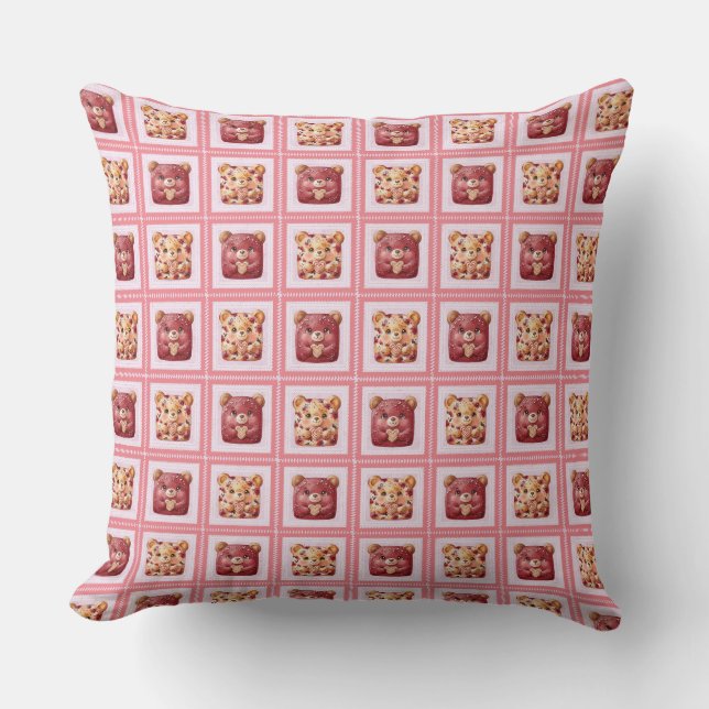 Cute Red Velvet Patchwork Cookie Teddy Bear Cushion (Front)