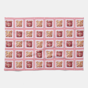 Cute Red Velvet Patchwork Cookie Teddy Bear Tea Towel