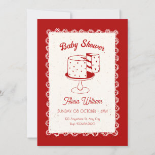 Cute red vintage cake coquette baby shower invitation