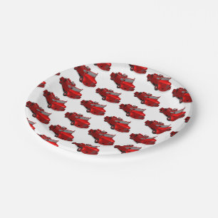 Cute Red Vintage Fire Truck Paper Plate