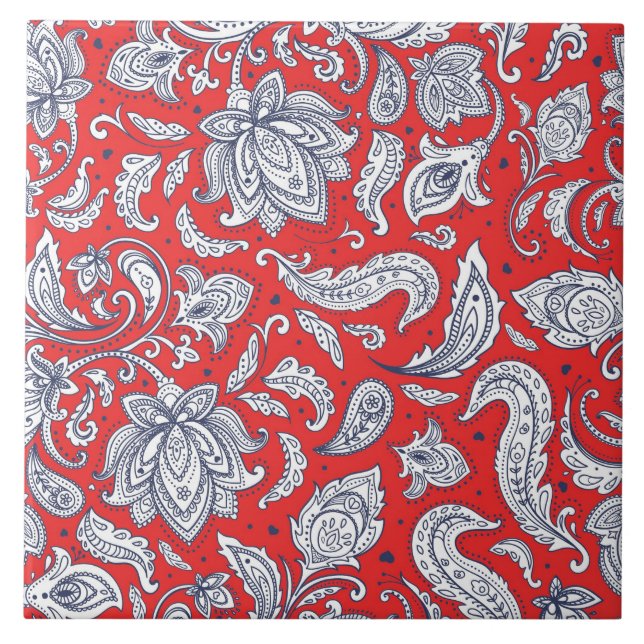 Cute red vintage flowers patterns ceramic tile (Front)