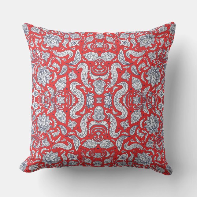 Cute red vintage flowers patterns cushion (Front)