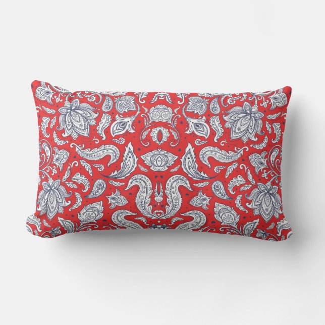 Cute red vintage flowers patterns lumbar cushion (Front)