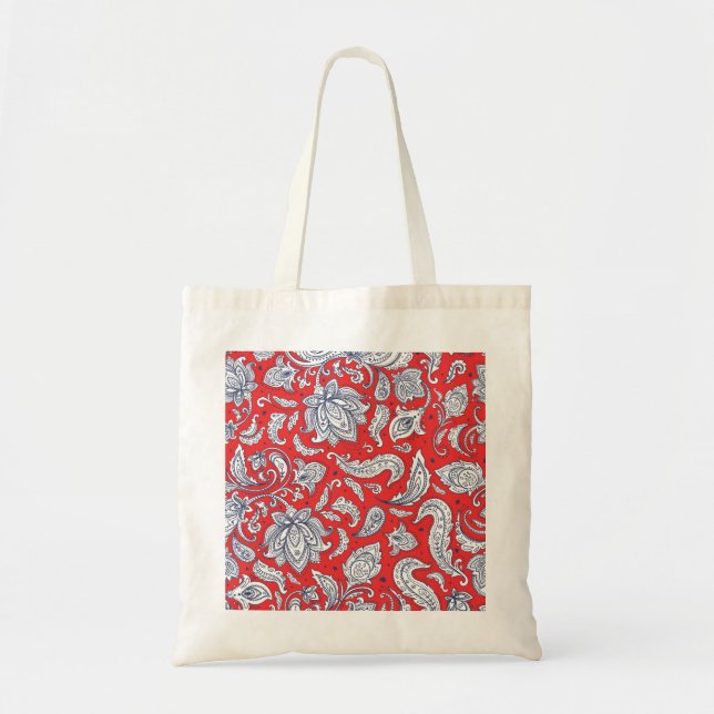 Cute red vintage flowers patterns tote bag (Front)