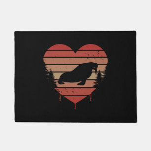 Cute Red Vintage Heart Walrus 80s Valentine Day Doormat