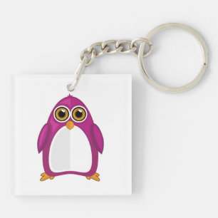 Cute Red Violet Penguin Kawaii Cartoon Big Eyes Key Ring