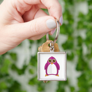 Cute Red Violet Penguin Kawaii Cartoon Big Eyes Key Ring