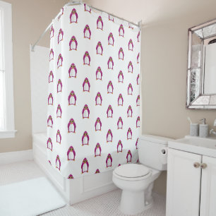 Cute Red Violet Penguin – Kawaii Cartoon Penguin Shower Curtain