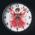 Cute Red Watercolor Fairy Girly Clock<br><div class="desc">Cute Red Watercolor Fairy Girly Kids Girls Wall Clocks features a cute red watercolor fairy with butterflies. Created by Evco Studio www.zazzle.com/store/evcostudio</div>