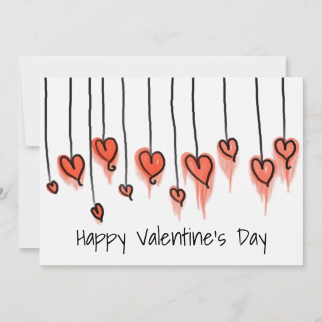 Cute Red Watercolor Hearts Happy Valentine's Day Holiday Card (Front)