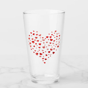Cute Red Watercolor Hearts in Big Heart Glass