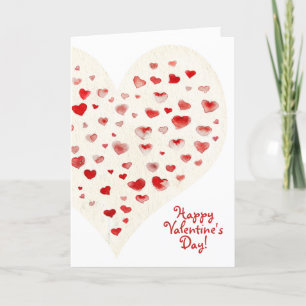 Cute Red Watercolor Hearts Valentine's Day White Holiday Card
