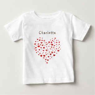 Cute Red Watercolor Hearts with Name Baby T-Shirt