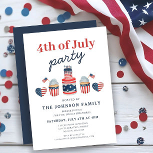 Cute Red White And Blue 4th Of July Party Invitation
