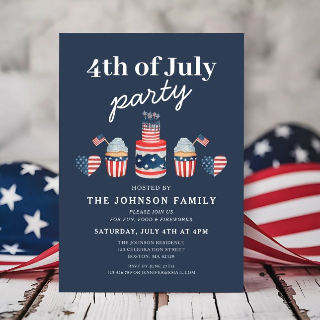 Cute Red White And Blue 4th Of July Party Invitation (Cute Red White And Blue 4th Of July Party Invitation)