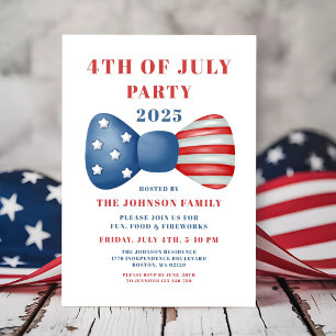 Cute Red, White And Blue Bow 4th Of July Invitation