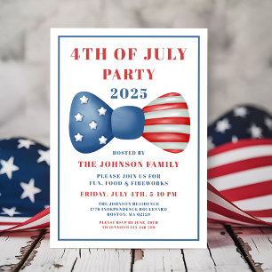 Cute Red, White And Blue Bow 4th Of July Invitation