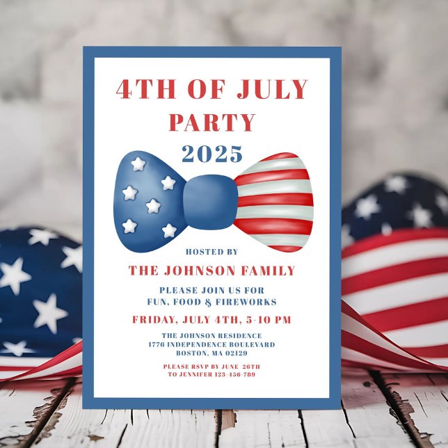 Cute Red, White And Blue Bow 4th Of July Invitation (Cute Red, White And Blue Bow 4th Of July Invitation)