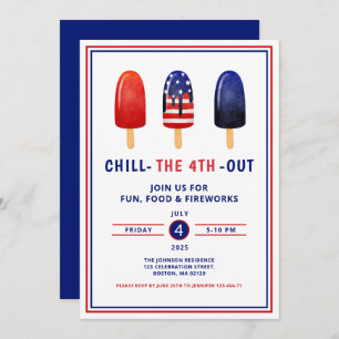 Cute Red White And Blue Popsicle 4th Of July Invitation