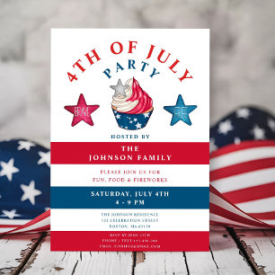 Cute Red White And Blue Stars 4th Of July Invitation