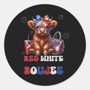 Cute Red White And Boujee Cow 4th Of July Patrioti Classic Round Sticker
