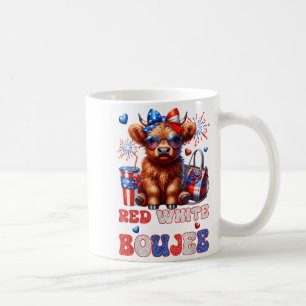 Cute Red White And Boujee Highland Cow 4th Of July Coffee Mug