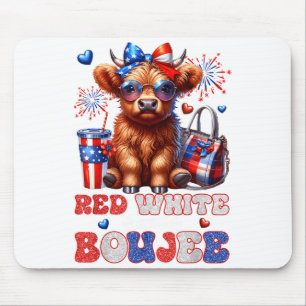 Cute Red White And Boujee Highland Cow 4th Of July Mouse Pad