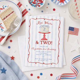 Cute Red, White and Two 2nd Birthday Invitation
