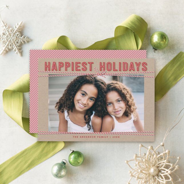 Cute Red & White Baker's Twine Holiday Photo Card (Creator Uploaded)