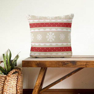 Cute Red White Beige Christmas Snowflakes Pattern Cushion