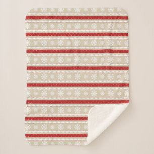 Cute Red White Beige Christmas Snowflakes Pattern Sherpa Blanket