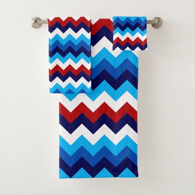 Cute Red White Blue Chevrons Bath Towel Set (Insitu)