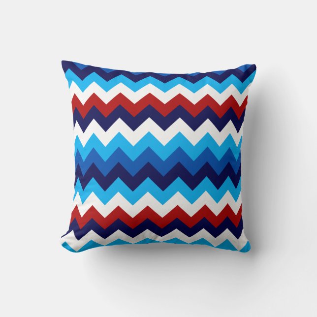 Cute Red White Blue Chevrons Throw Pillow (Front)