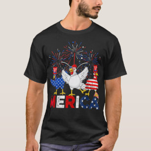 Cute Red White Blue Chicken American Flag Farmer 4 T-Shirt