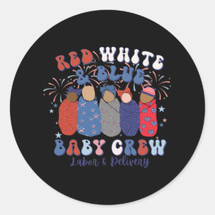 Cute Red White Blue Labour And Delivery Nurse 4th Classic Round Sticker