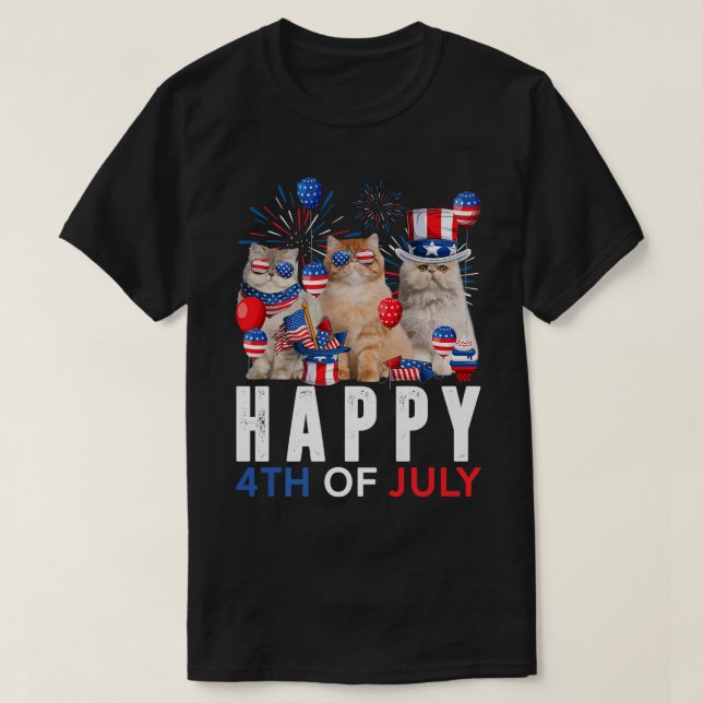 Cute Red White Blue Persian Cat Patriotic Happy 4t T-Shirt (Design Front)