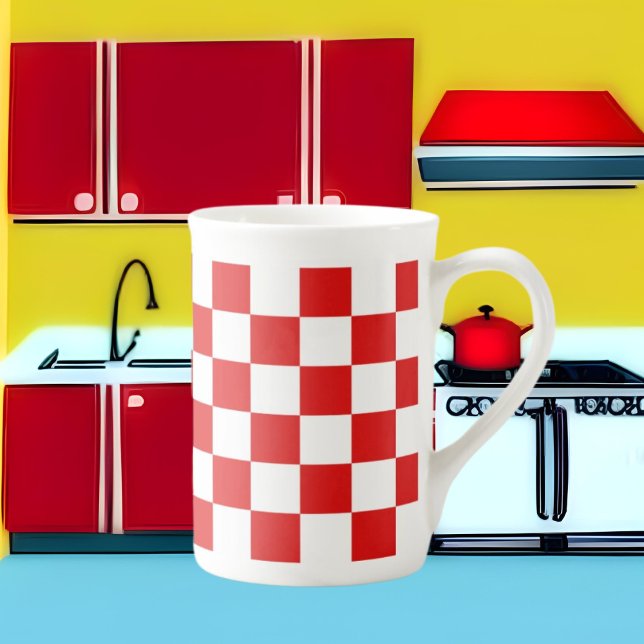 cute red white check pattern  bone china mug (Creator Uploaded)