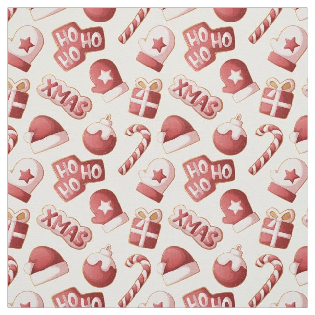 Cute Red White Christmas Cookie Candy Cane Pattern Fabric (Swatch)