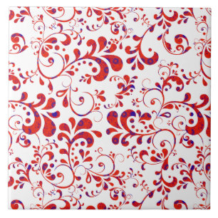 Cute red white floral pattern ceramic tile