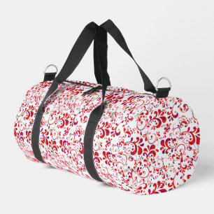 Cute red white floral pattern duffle bag
