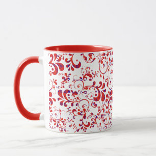 Cute red white floral pattern mug