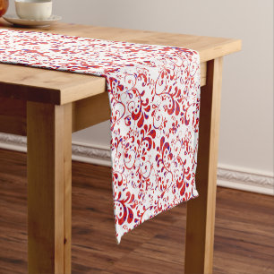 Cute red white floral pattern short table runner