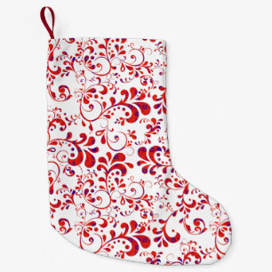 Cute red white floral pattern small christmas stocking