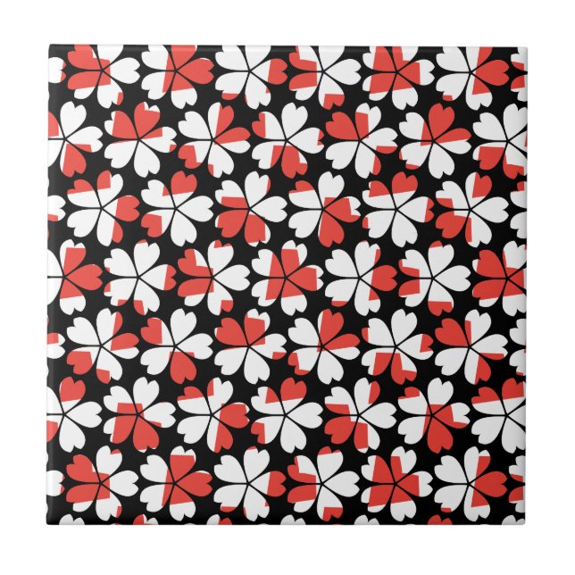 Cute red white flowers patterns ceramic tile (Front)
