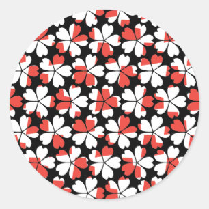 Cute red white flowers patterns classic round sticker