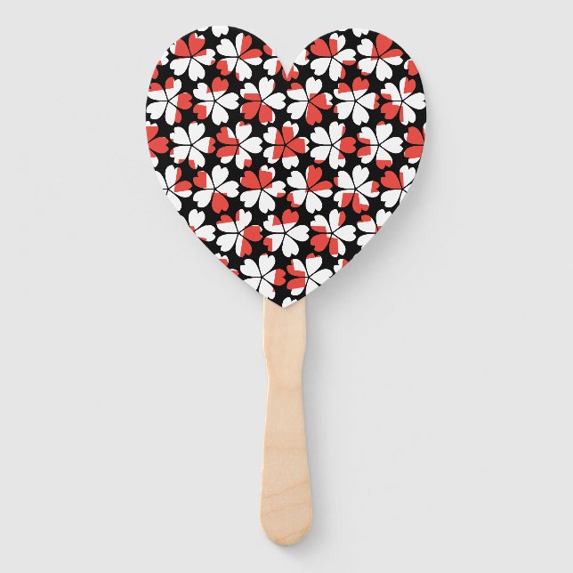 Cute red white flowers patterns hand fan (Front)